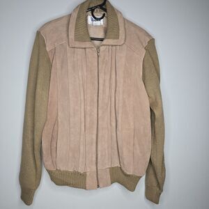 Vtg REPAGE‎ Men’s Large Cow Split Leather Suede Knit Jacket Sweater  XL